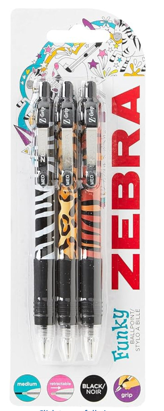 Zebra ballpoint animal pack of 3