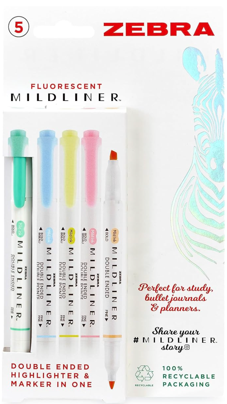 Zebra midliner fluorescent pack of 5