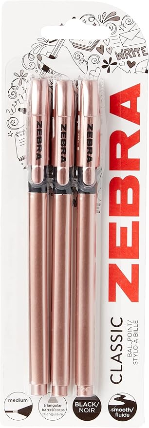 Zebra z grip rose gold pack of 3