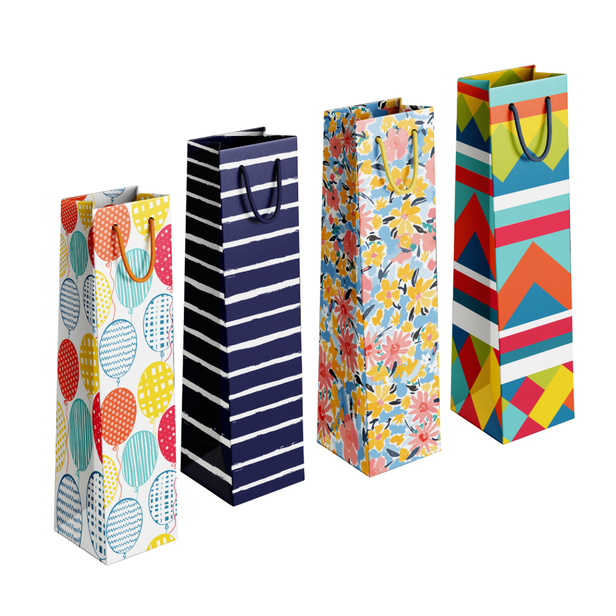 Colourful Patterned Gift Bag Bottle pack of 6 assorted