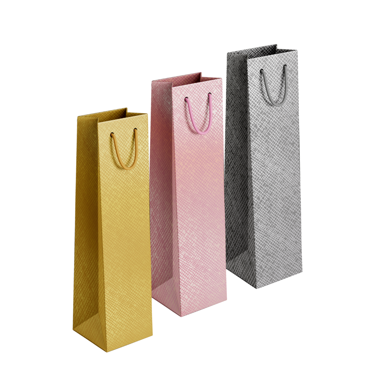 Cross-hatch Embossed Metallic G&S Gift Bag Bottle pack of 6