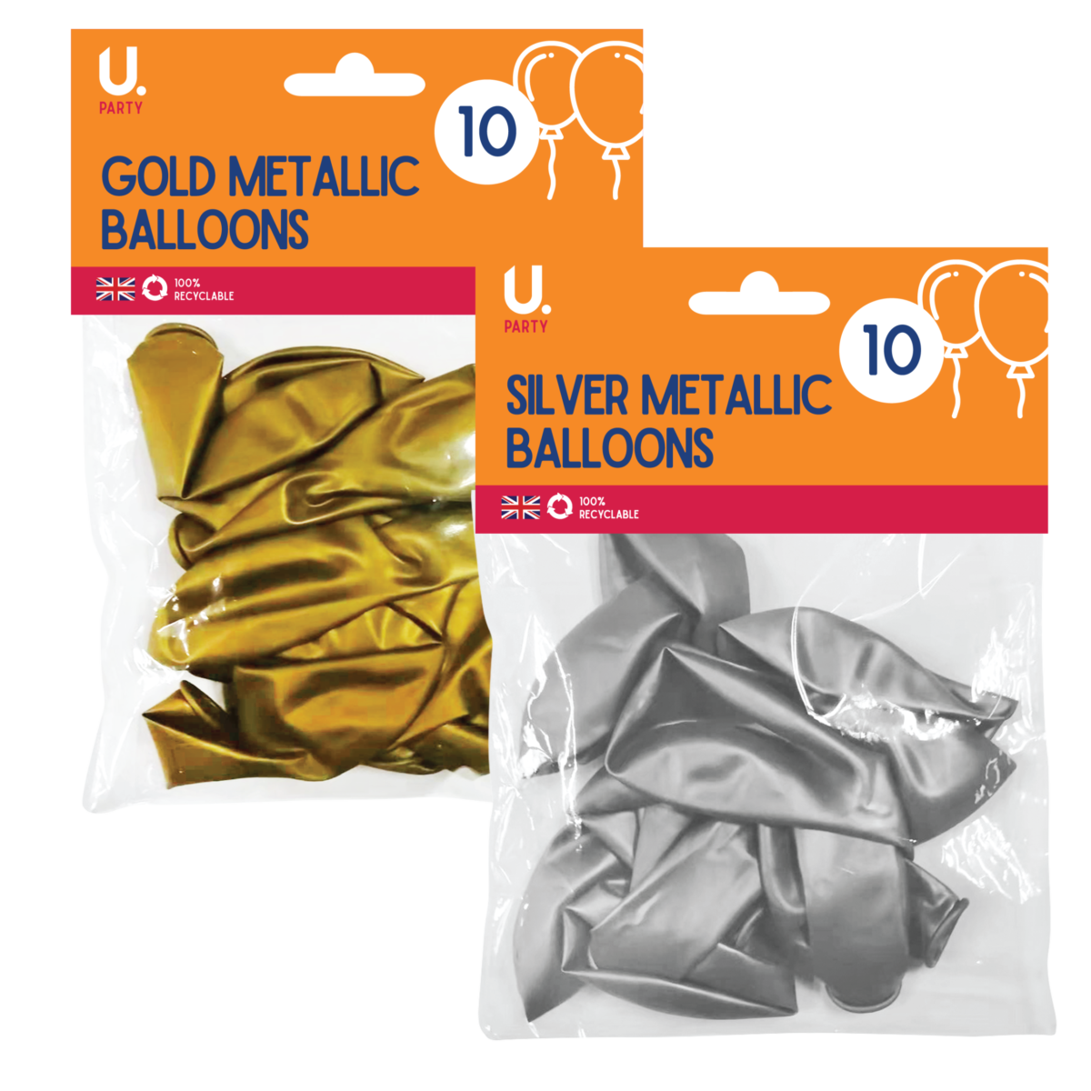 Gold or Silver Metallic Balloon pack of 10